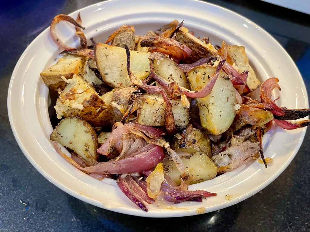 roasted potatoes and onions
